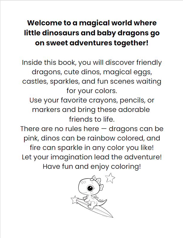 Pequeñas aventuras de dinosaurios y dragones: un lindo libro para colorear de fantasía para niños de 3 a 7 años