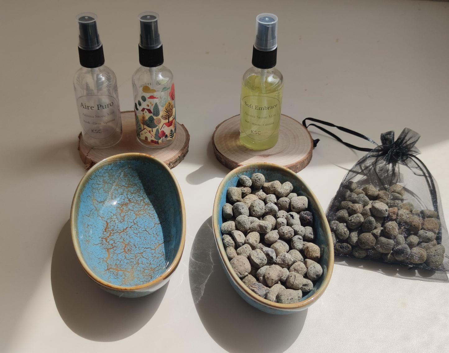 Aroma Stone Mist Set – Ceramic Bowl, Volcanic Stones & Fragrance Mist