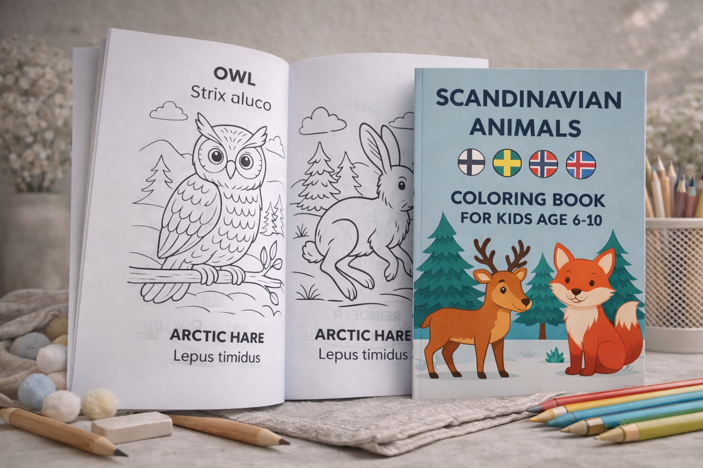 Scandinavian Animals Coloring Book for Kids Ages 6–10