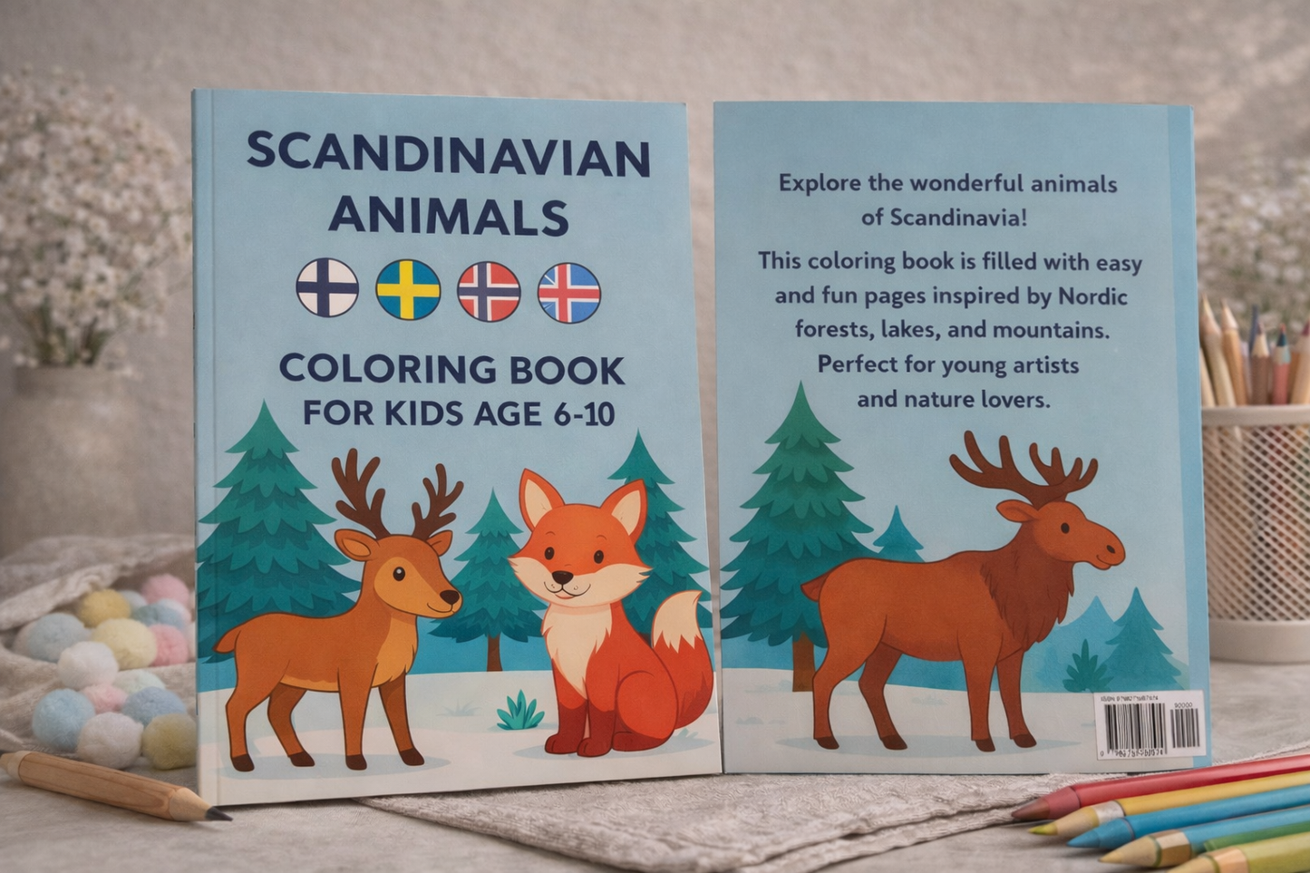 Scandinavian Animals Coloring Book for Kids Ages 6–10