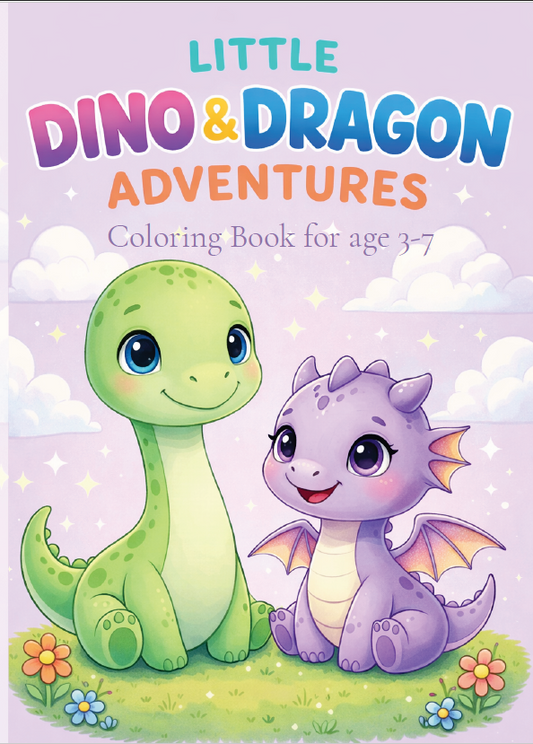 Pequeñas aventuras de dinosaurios y dragones: un lindo libro para colorear de fantasía para niños de 3 a 7 años