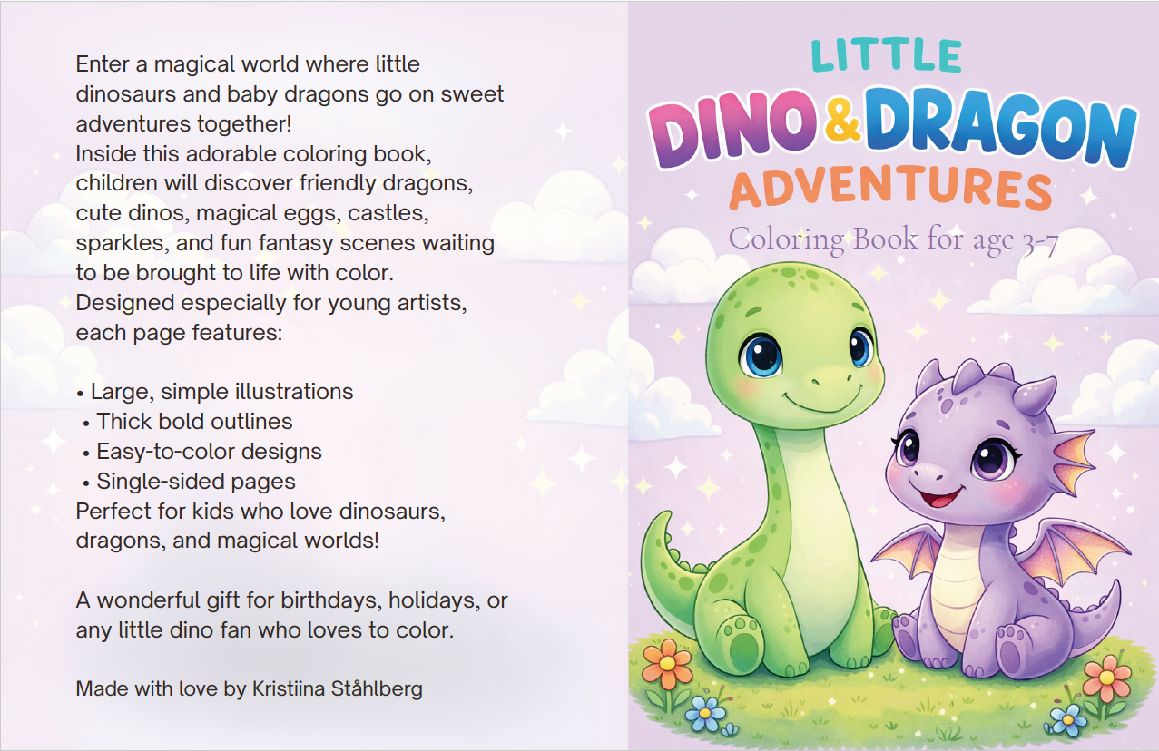 Pequeñas aventuras de dinosaurios y dragones: un lindo libro para colorear de fantasía para niños de 3 a 7 años