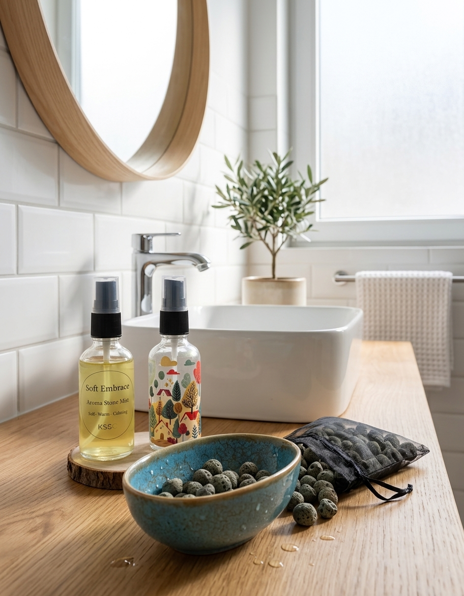 Aroma Stone Mist Set – Ceramic Bowl, Volcanic Stones & Fragrance Mist