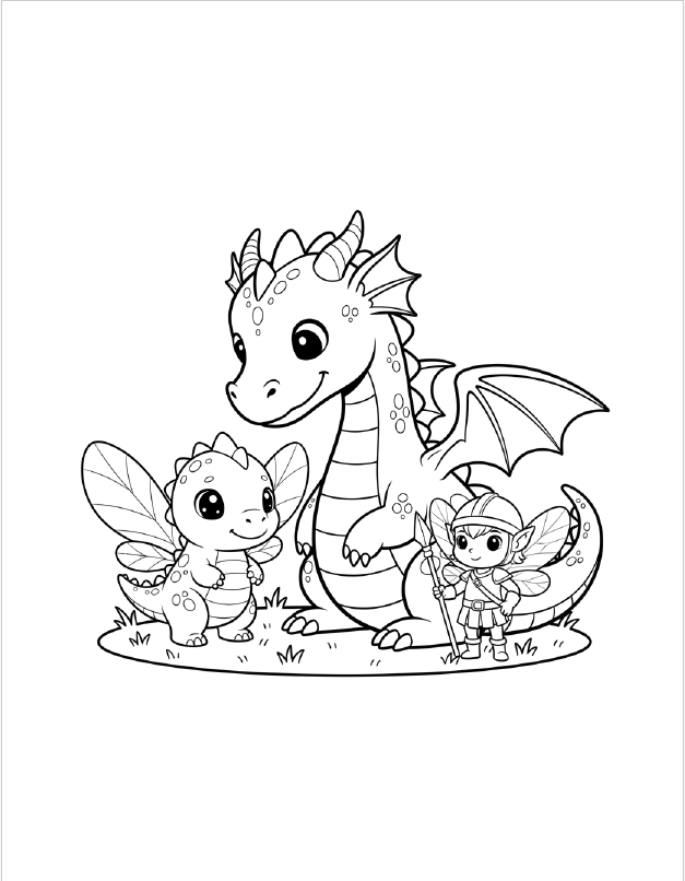Pequeñas aventuras de dinosaurios y dragones: un lindo libro para colorear de fantasía para niños de 3 a 7 años