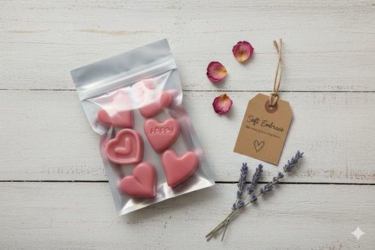 Pastillas de cera Soft Embrace – Pastillas de cera de corazón grandes – Vainilla y cachemira – Mezcla de cera – 60 g