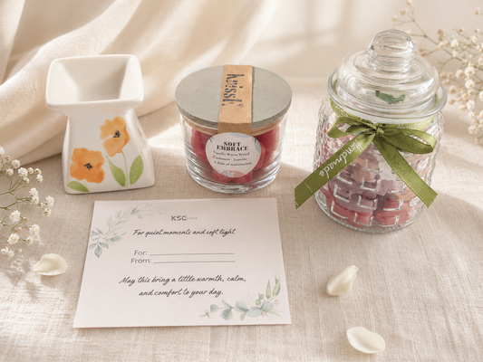 Home Fragrance Gift Set – Wax Burner, Wax Melts & Scented Charm Jar