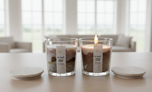 Amber Glow – Vela de Soja | Ámbar Cálido y Maderas Suaves | Colección Cozy Home